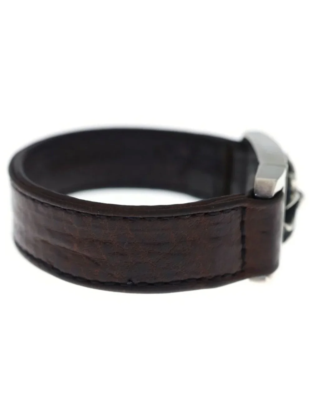 Chrome Hearts Harness Cross Box Leather Bracelet Silver Brown